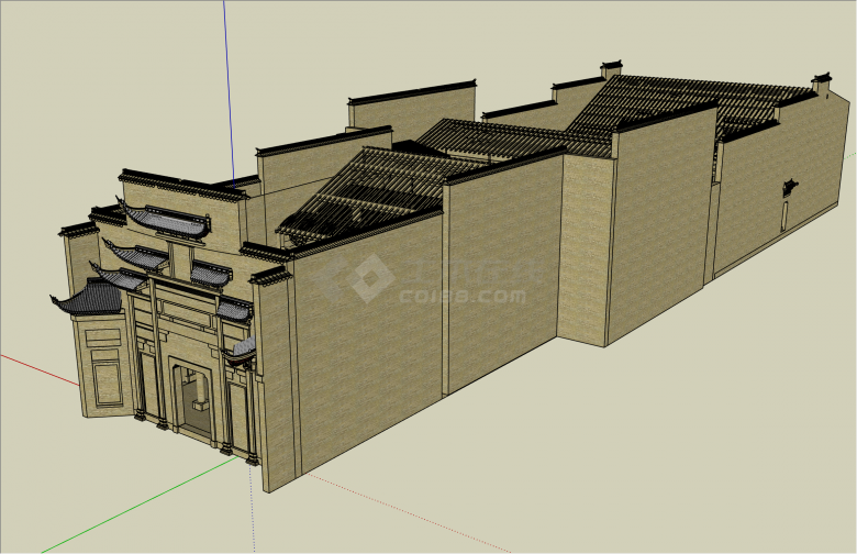 特色徽派中式风格测绘古建筑su模型-图二