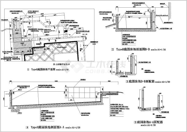 某县大型庭院泳池结构cad图纸-图一