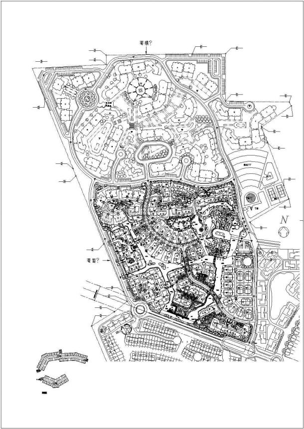 某不规则地形住宅小区规划设计cad施工总平面图（标注详细）-图一