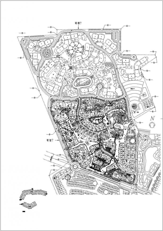 某不规则地形住宅小区规划设计cad施工总平面图（标注详细）_图1