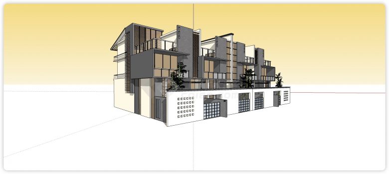 方格镂空装饰围墙苏式住宅su模型-图一