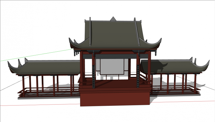 深红色木制中式古建筑su模型_图1