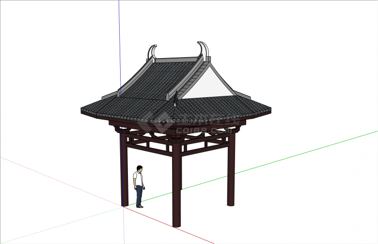 经典简约中式风格四角亭su模型-图二