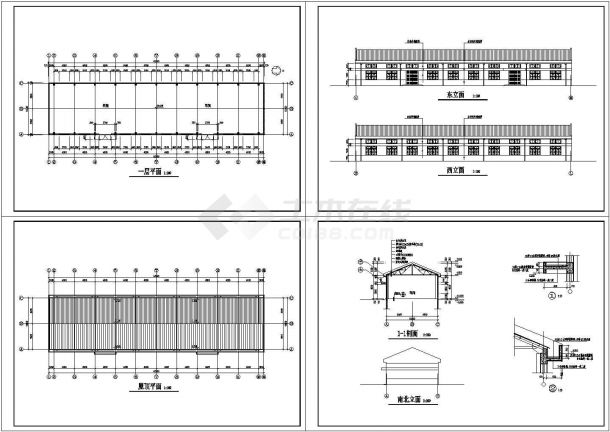 某单层轻钢结构工业车间设计cad全套建筑方案图（标注详细）-图二