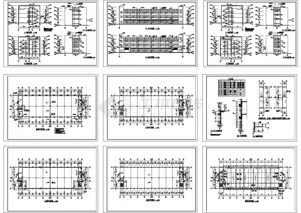 某地上三层框架结构工业厂房设计cad全套建筑施工图（标注详细）-图二