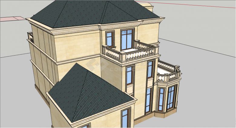 新古典三层别墅建筑su模型-图二
