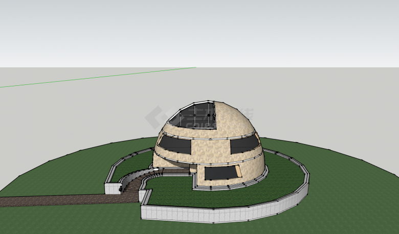半球形顶部有观景露台别墅su模型-图一