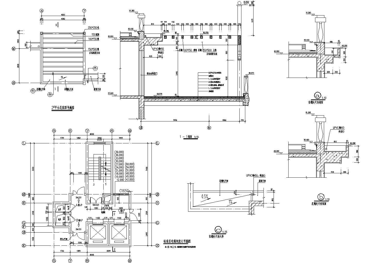 电梯间放大平面图CAD施工图设计