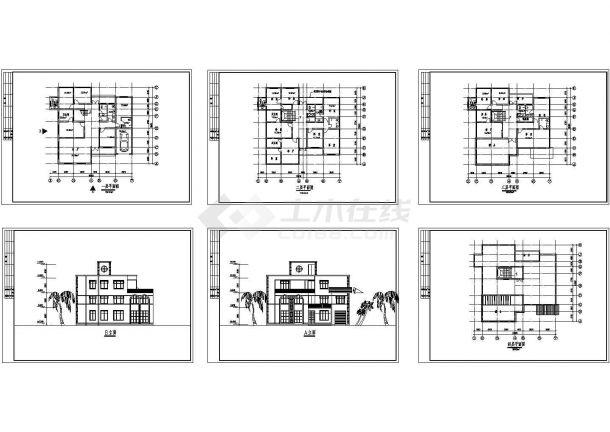 某三层现代风格别墅建筑施工图纸包含着各层平面图-图二