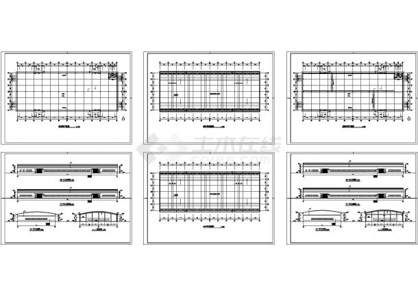 单层工业厂房车间建筑方案设计施工cad图纸，共六张-图一