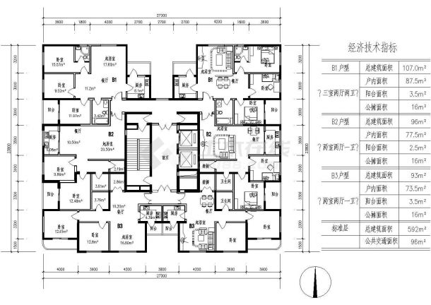54套一梯六塔式住宅户型平面设计CAD图-图一