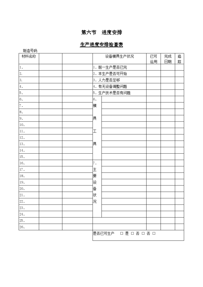 某公司生产进度安排检查表_图1