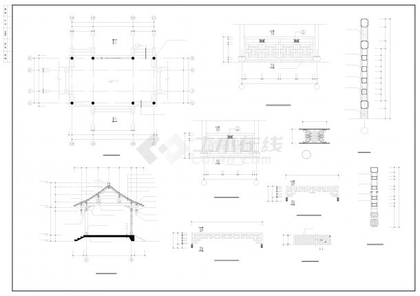 仿古亭廊建筑cad施工图0224-图二