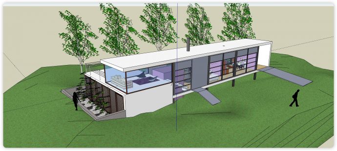 长形玻璃结构主体带露台别墅豪宅su模型_图1