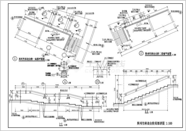 某阵列竹林处台阶局部CAD参考示意图-图二