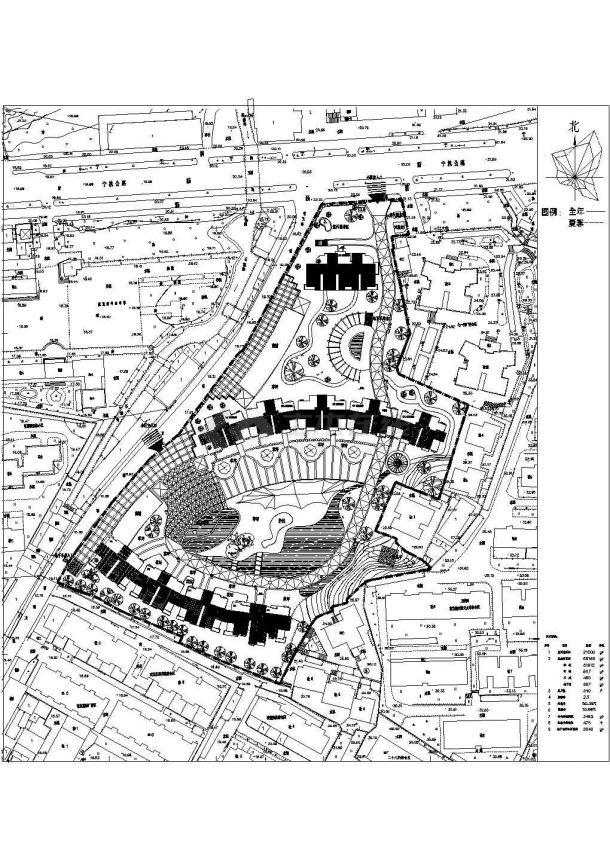某总用地面积21000㎡住宅小区规划设计cad施工总平面图（含技术指标）-图一