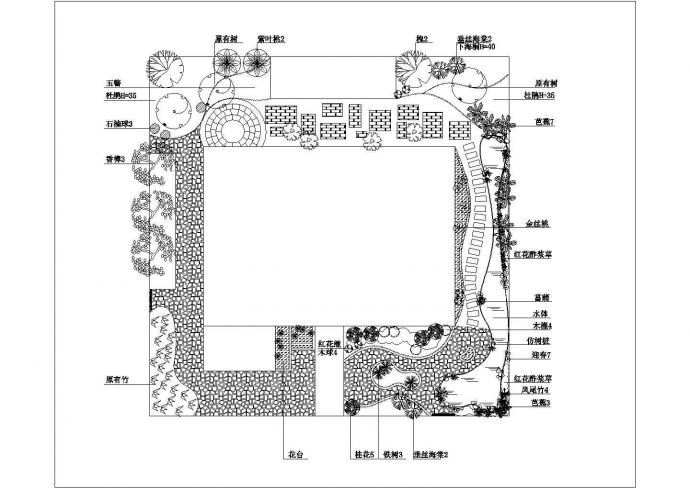 某带有金丝桃的别墅庭院景观绿化设计平面图_图1