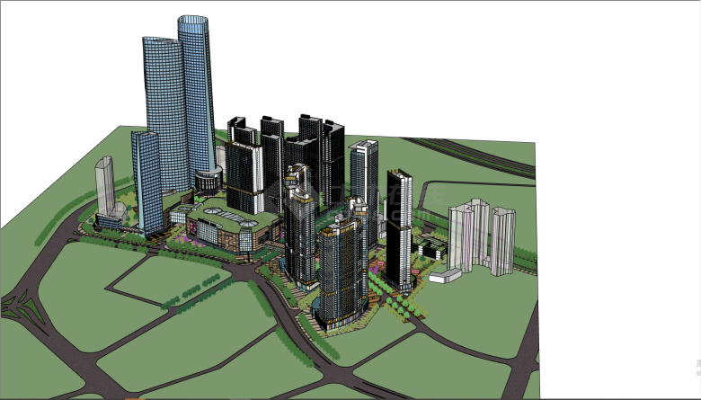 现代园林式简约商业建筑su模型-图二