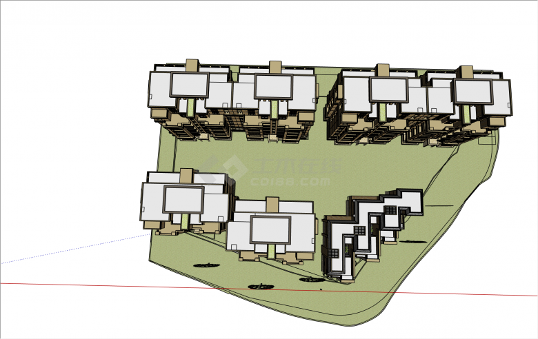 美丽新古典风格联排别墅和多层的住宅小区su模型-图二