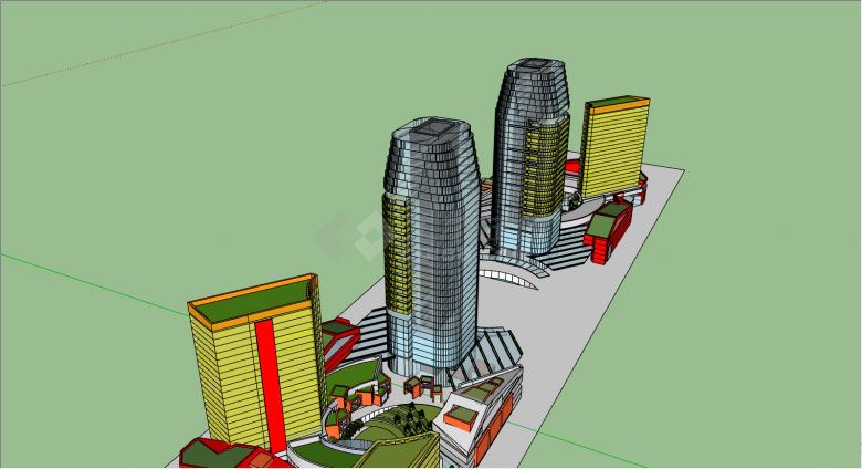 市区商业综合建筑楼su模型-图二