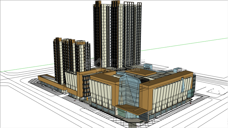 商业与写字楼一体化建筑su模型-图一