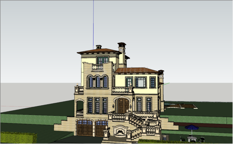 欧式古典西班牙风格独栋三层别墅su模型-图一