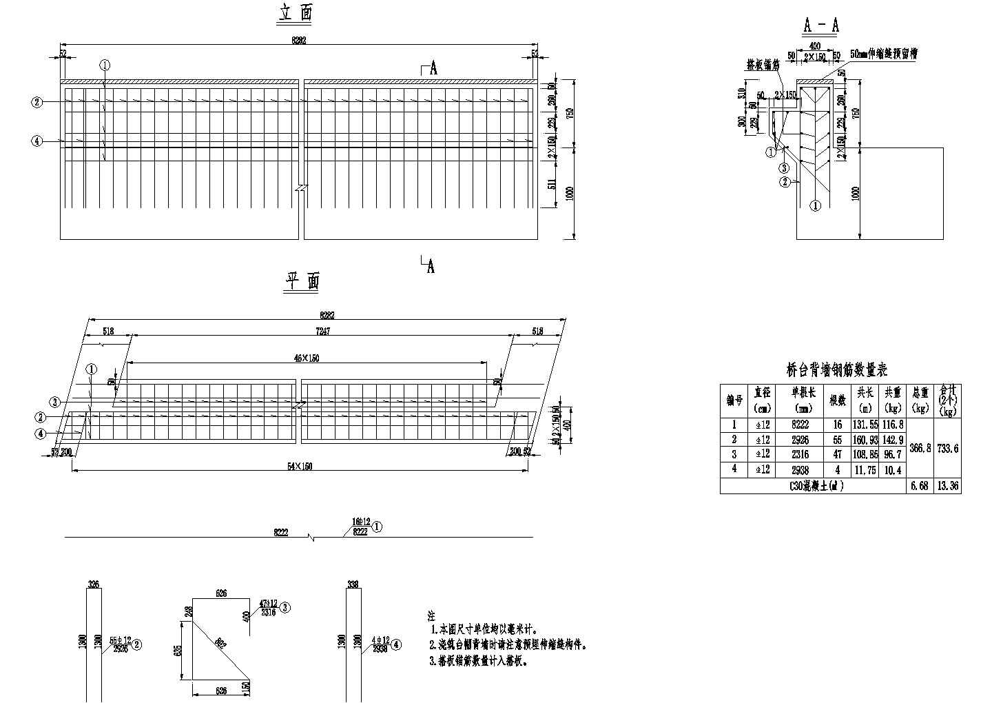 3×10米预应力混凝土空心板桥台背墙钢筋构造节点详图设计