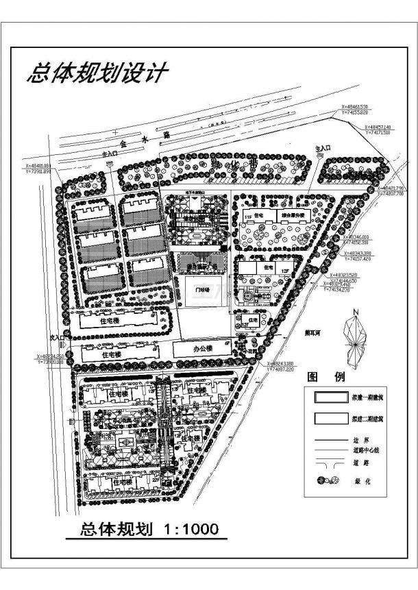 济空干休所小区总体规划设计cad施工总平面图（甲级院设计）-图一