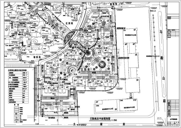 某基地36000平米总户数884户多层小区规划设计cad施工总平面图（含技术经济指标）-图一