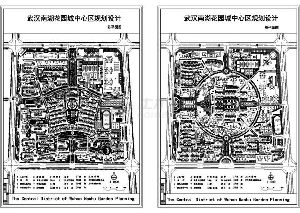 某城市多层小区-花园城中心区规划设计cad方案总平面图（含2种方案设计）-图二