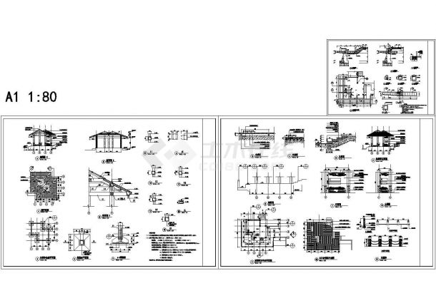 多种休闲亭立面剖面施工图-图一