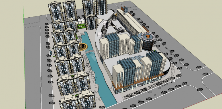 商业街概念设计方案建筑su模型-图一