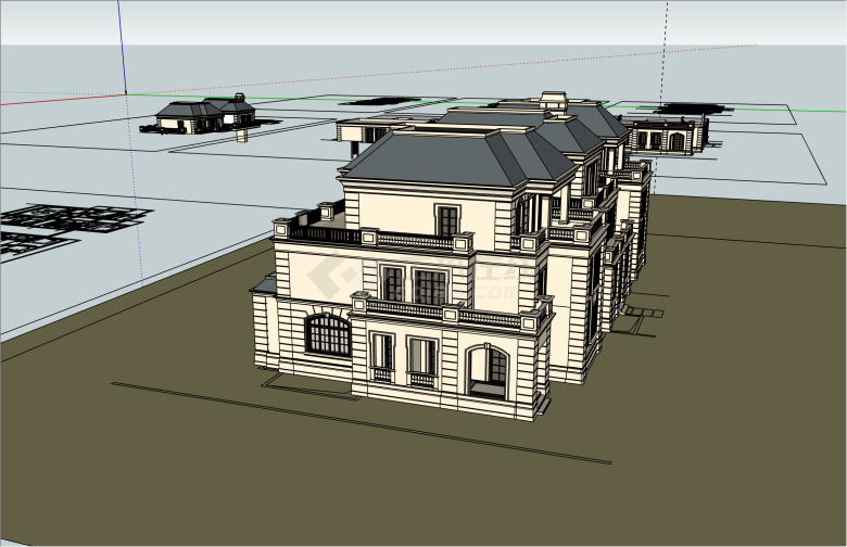 精美慈溪新古典联排别墅su模型-图二