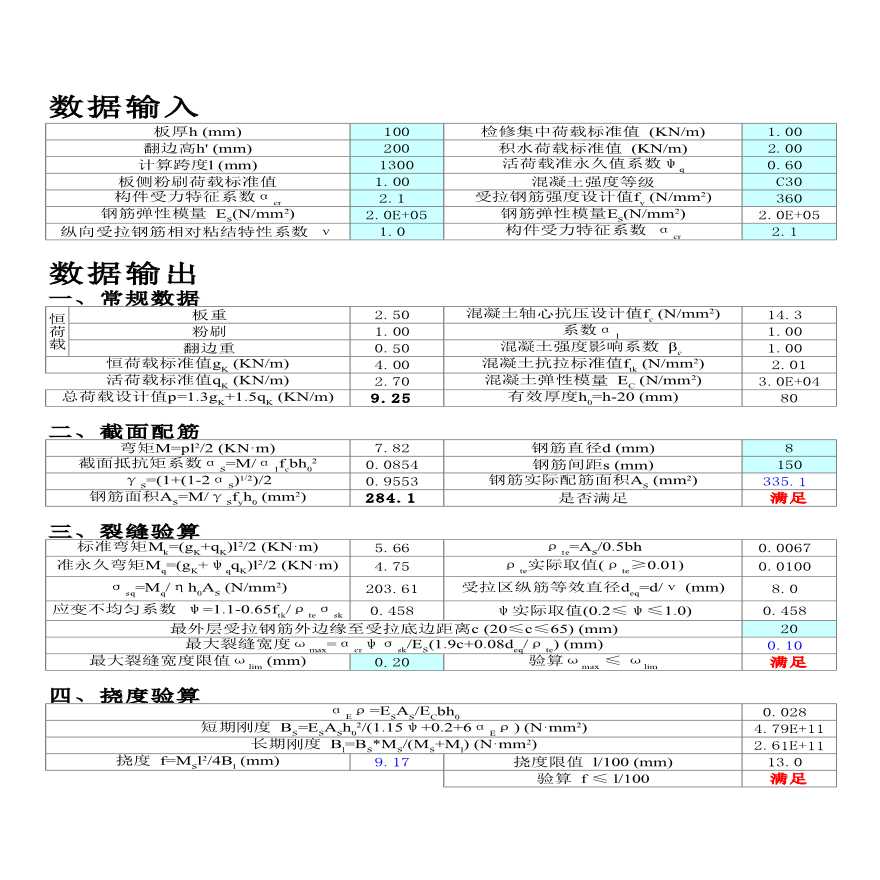 雨棚板雨篷梁计算表（可用于审图）-图一