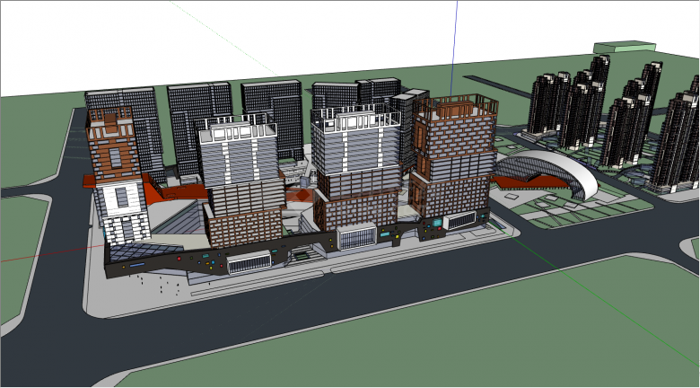 带有住宅的商业广场的建筑su模型-图二