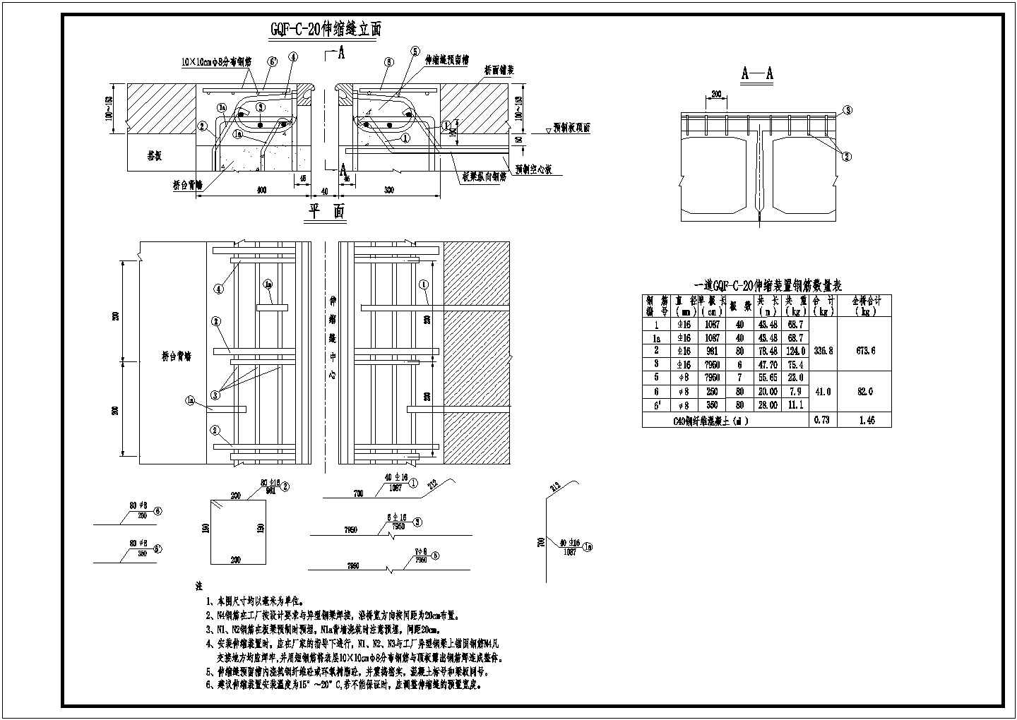 1×16米预应力混凝土空心板伸缩缝预埋钢筋构造节点详图设计