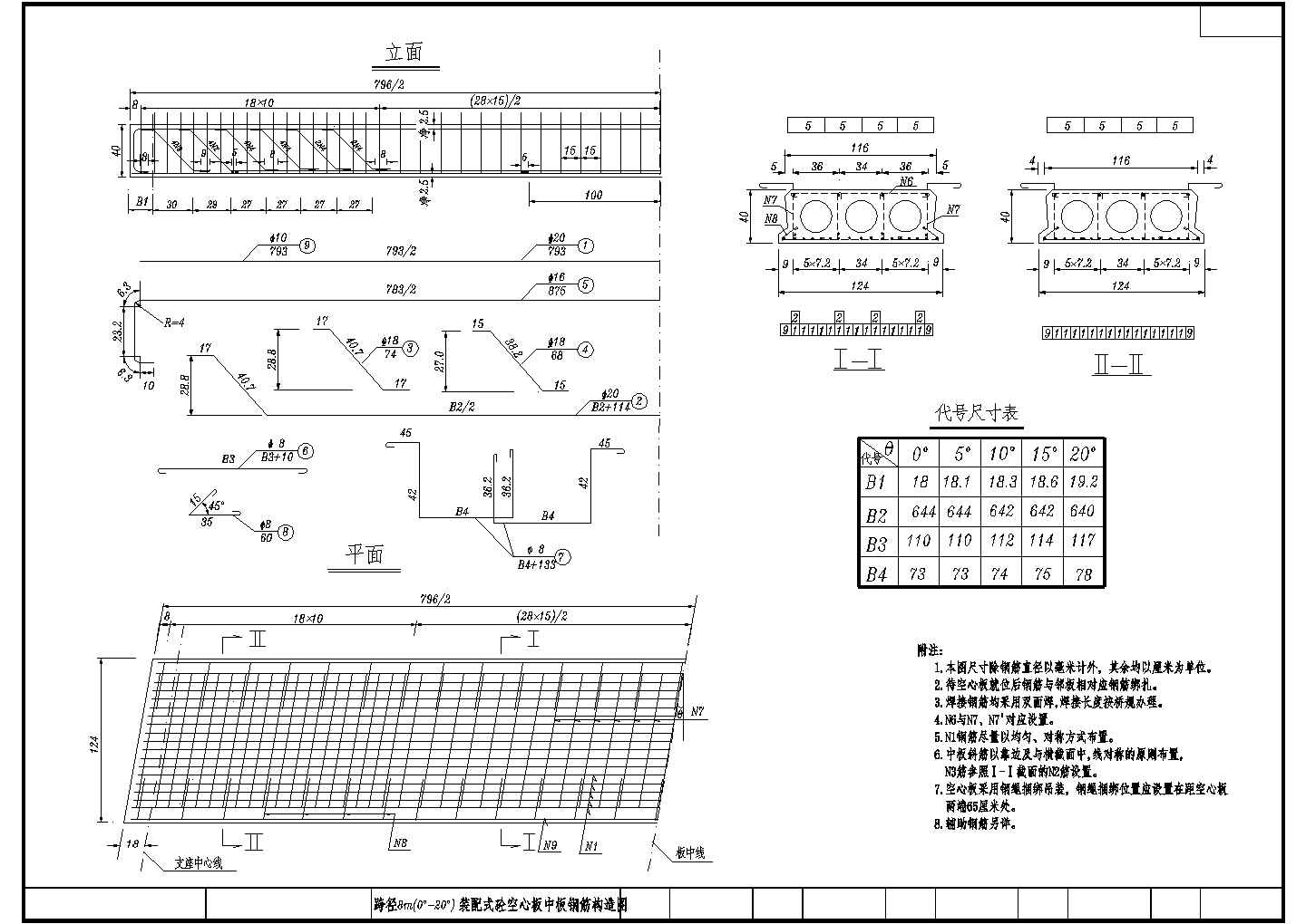 8米（0~20度）钢筋混凝土空心板中板钢筋构造节点详图设计
