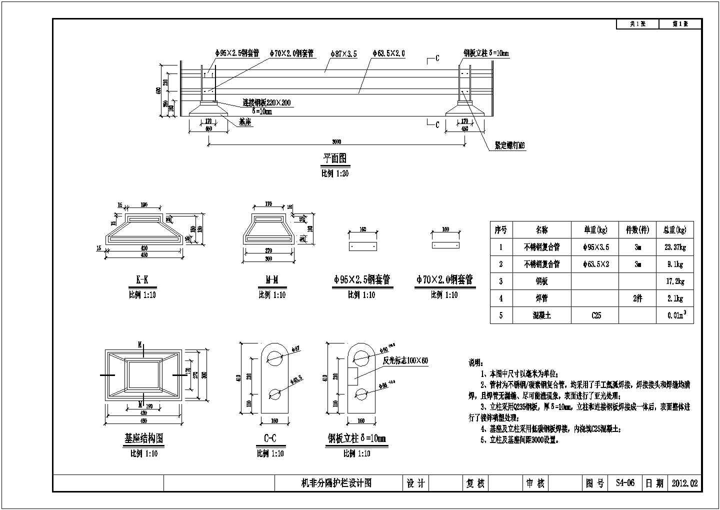 [四川]道路机非分隔护栏设计图
