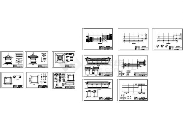某别墅区全套四方亭及游廊设计cad建筑施工图纸（13张图）-图一