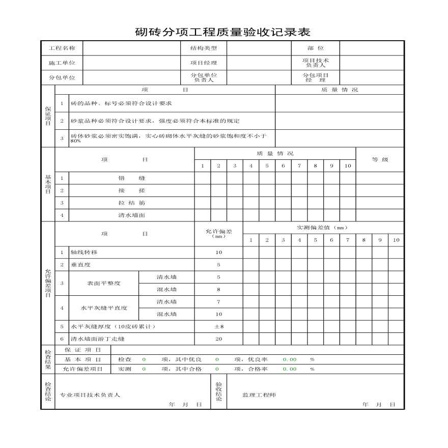 砌砖分项工程质量验收记录表-图一