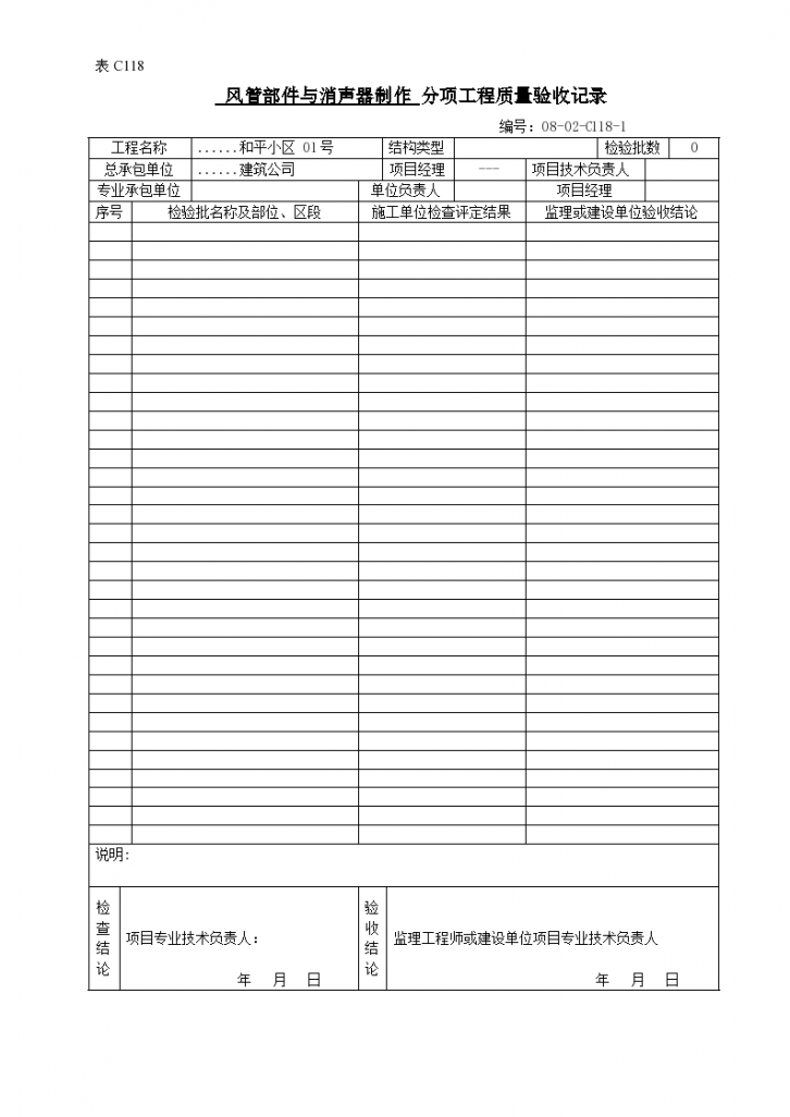 风管部件与消声器制作 分项工程质量验收记录-图一