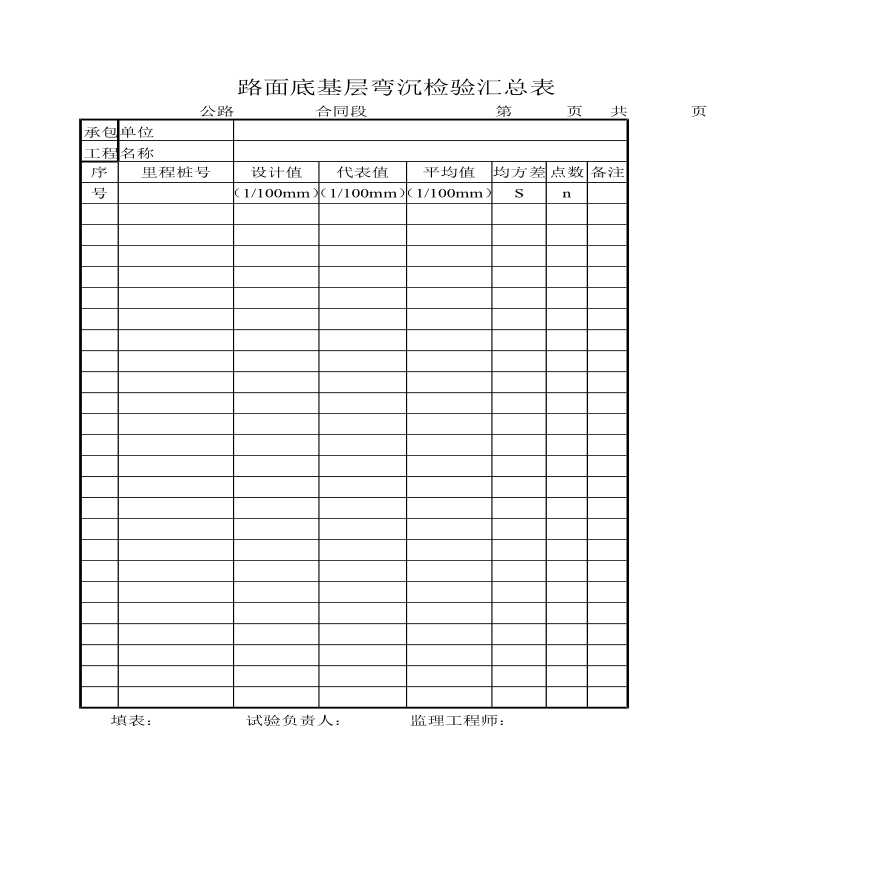 路面底基层弯沉检验汇总表-图一