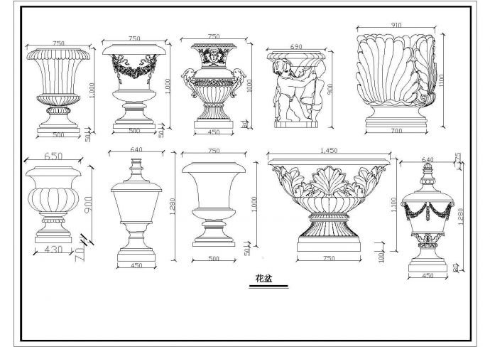 某花盆CAD造型喷泉及花盆造型大样图_图1