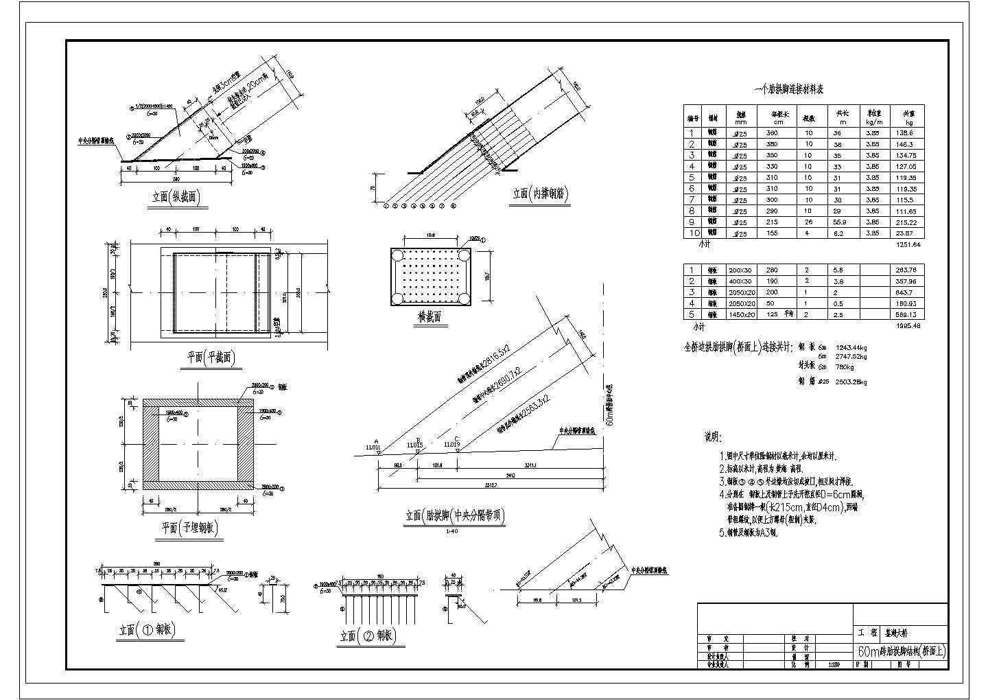 某五跨连续预应力混凝土中承式单肋钢管砼无推力拱CAD大样节点图纸