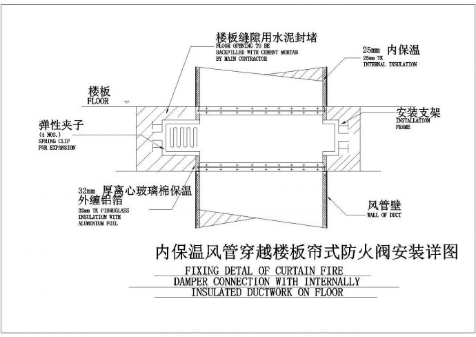 内保温风管穿越楼板帘式防火阀安装设计cad图_图1