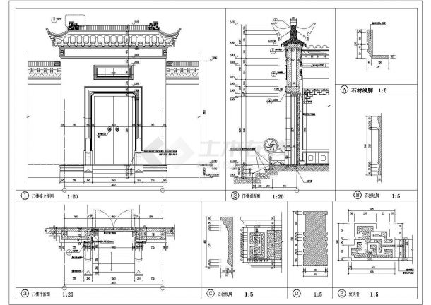 某绿城苏州桃花源CAD构造设计施工图门楼详图-图一