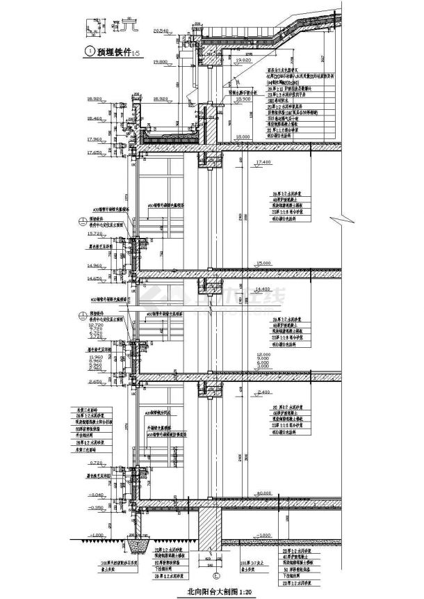 北向阳台大剖图CAD施工图设计-图一