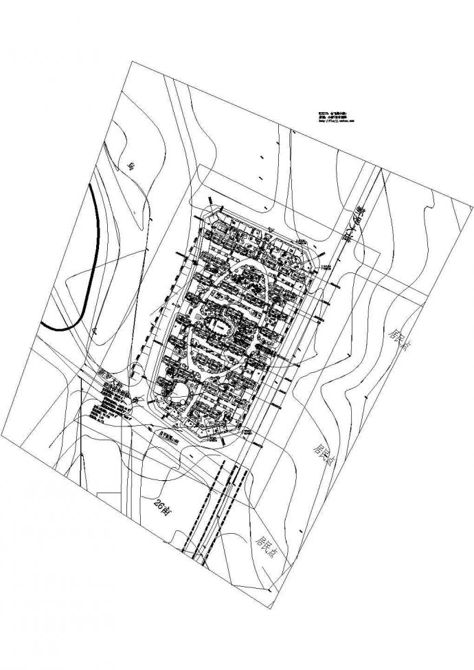 某长方形地块总用地56439㎡住宅小区规划设计cad方案总平面图（含经济技术指标）_图1