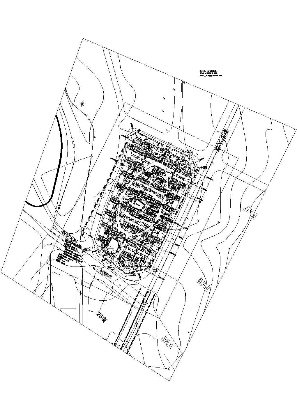 某长方形地块总用地56439㎡住宅小区规划设计cad方案总平面图（含经济技术指标）