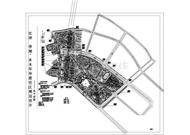 某总用地56.55ha大型居住区规划设计cad方案总平面图（含技术经济指标）-图一